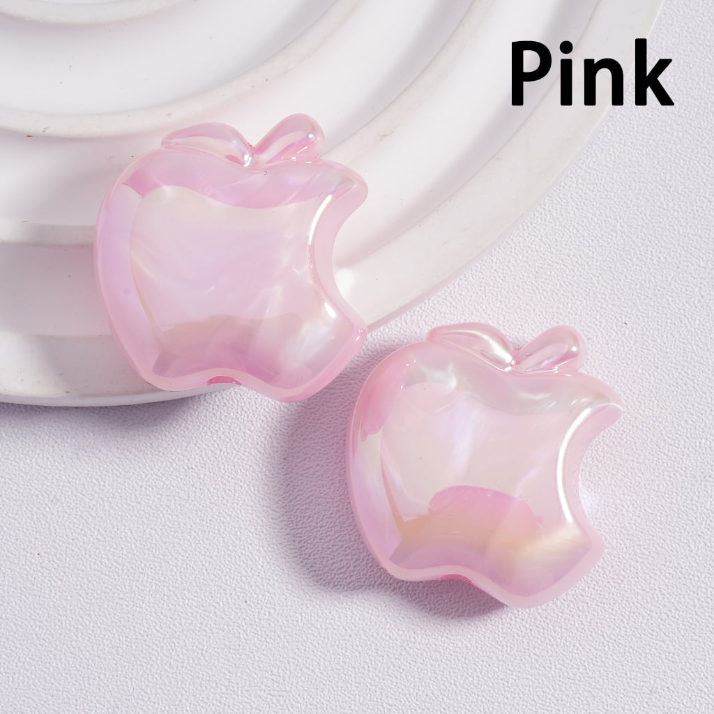 UV Coating Cute Flat Apple Shape Multi-Color Acrylic Beads 24*25MM (Single Color Available in 200pcs Whole Bag Only)