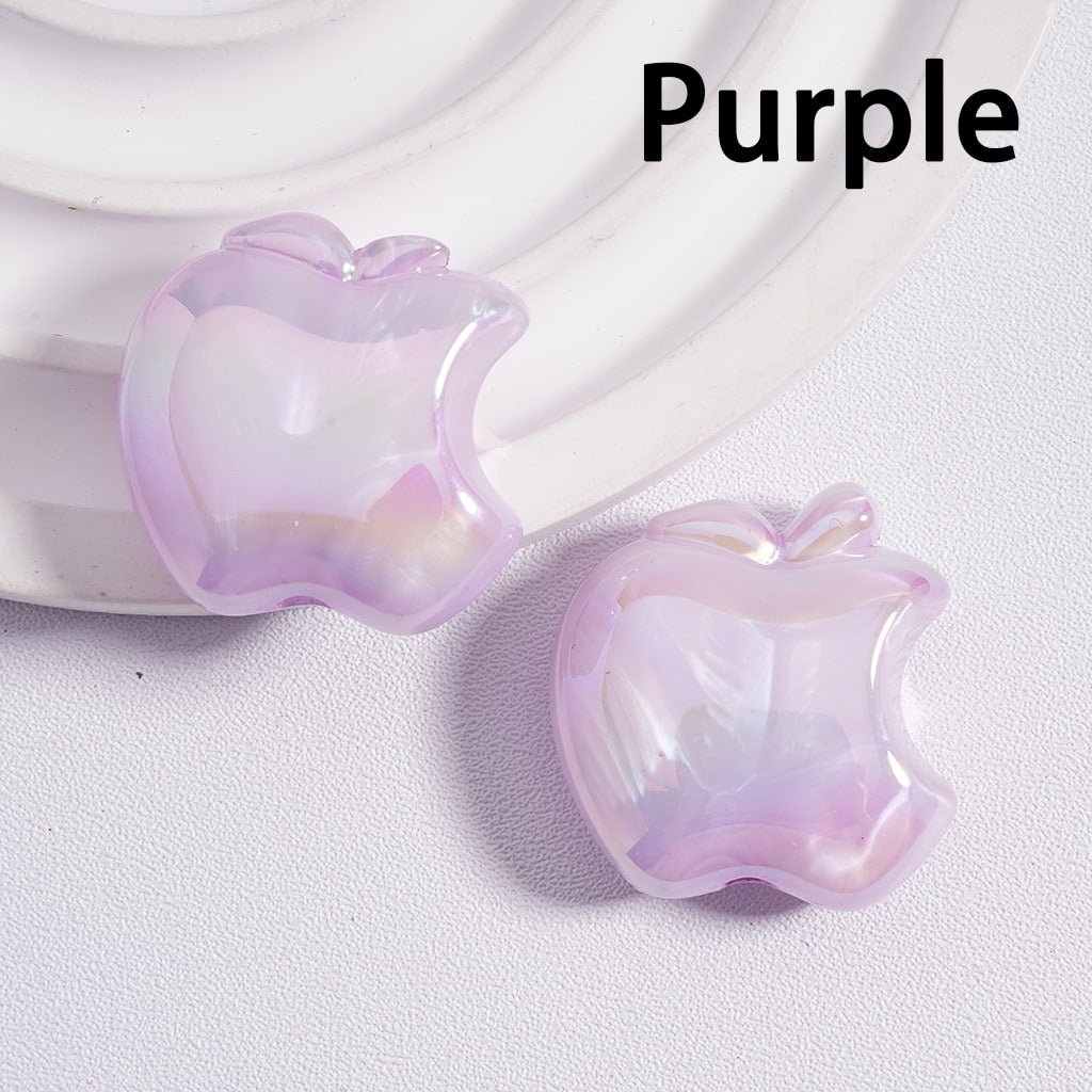 UV Coating Cute Flat Apple Shape Multi-Color Acrylic Beads 24*25MM (Single Color Available in 200pcs Whole Bag Only)