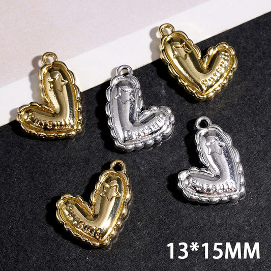 Silver & Gold Wavy-Edged Heart Shape Alloy Charms & Pendants with "Pursuit" Text, Jewelry Accessories, 13×15MM