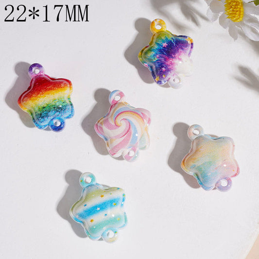 Glitter Rainbow Dreamy Star, Bell & Wrapped Candy Acrylic Pendants, Double Hanging Holes, 22×17MM, Random Mix