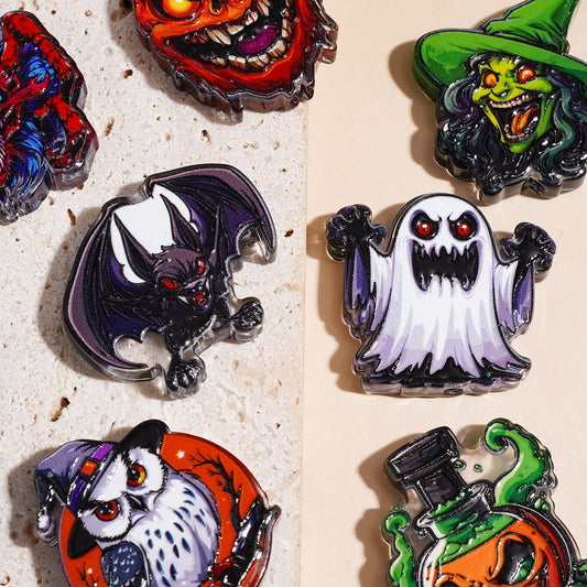 Halloween Horror Characters Ghost, Witch, Bat, Pumpkin & Monster Series, Acrylic Beads, Assorted Designs, Random Mix
