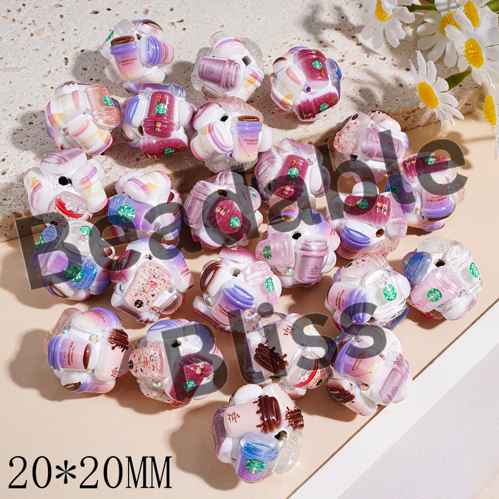 Clay Beads with Gradient Colors Coffee Cup and AB Rhinestones, 20*20MM Random Mix