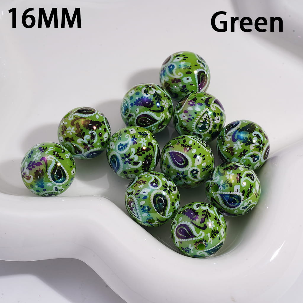 Traditional Paisley Pattern Design Round Acrylic Bracelet Beads 16mm