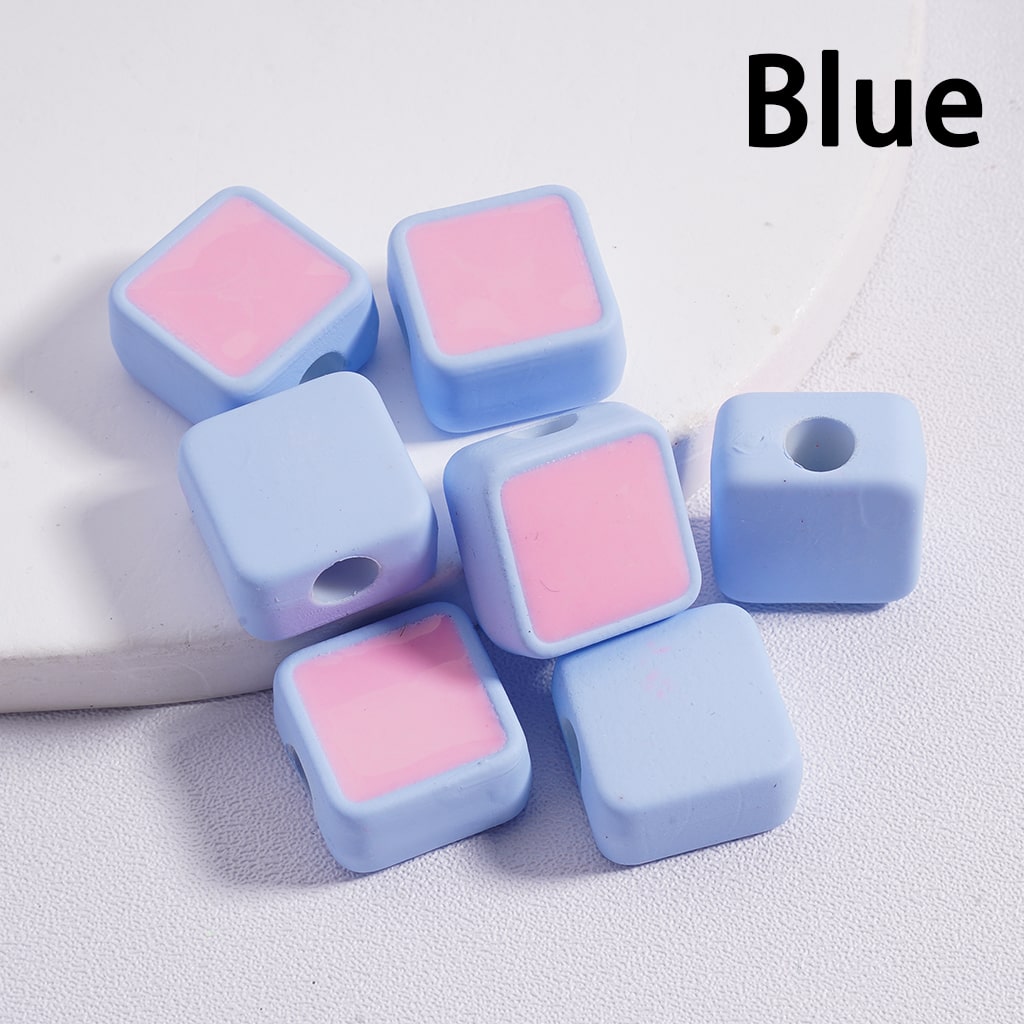 Cute Mini Square Light & Dark Colors Colorful Outlines Acrylic Beads 13*13MM (Single Color available for 200pcs Whole Bag Only)