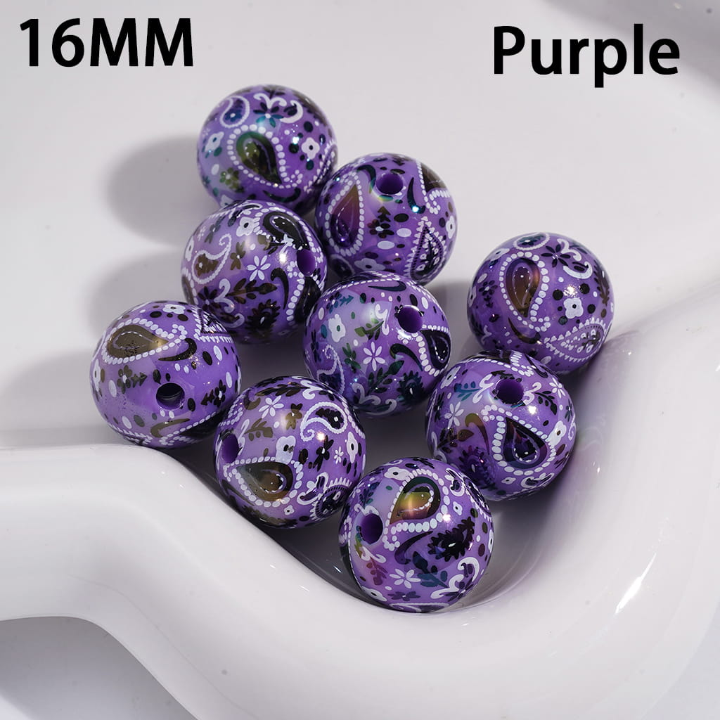 Traditional Paisley Pattern Design Round Acrylic Bracelet Beads 16mm