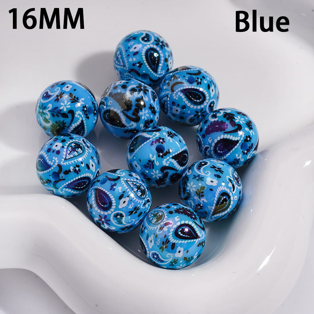 Traditional Paisley Pattern Design Round Acrylic Bracelet Beads 16mm