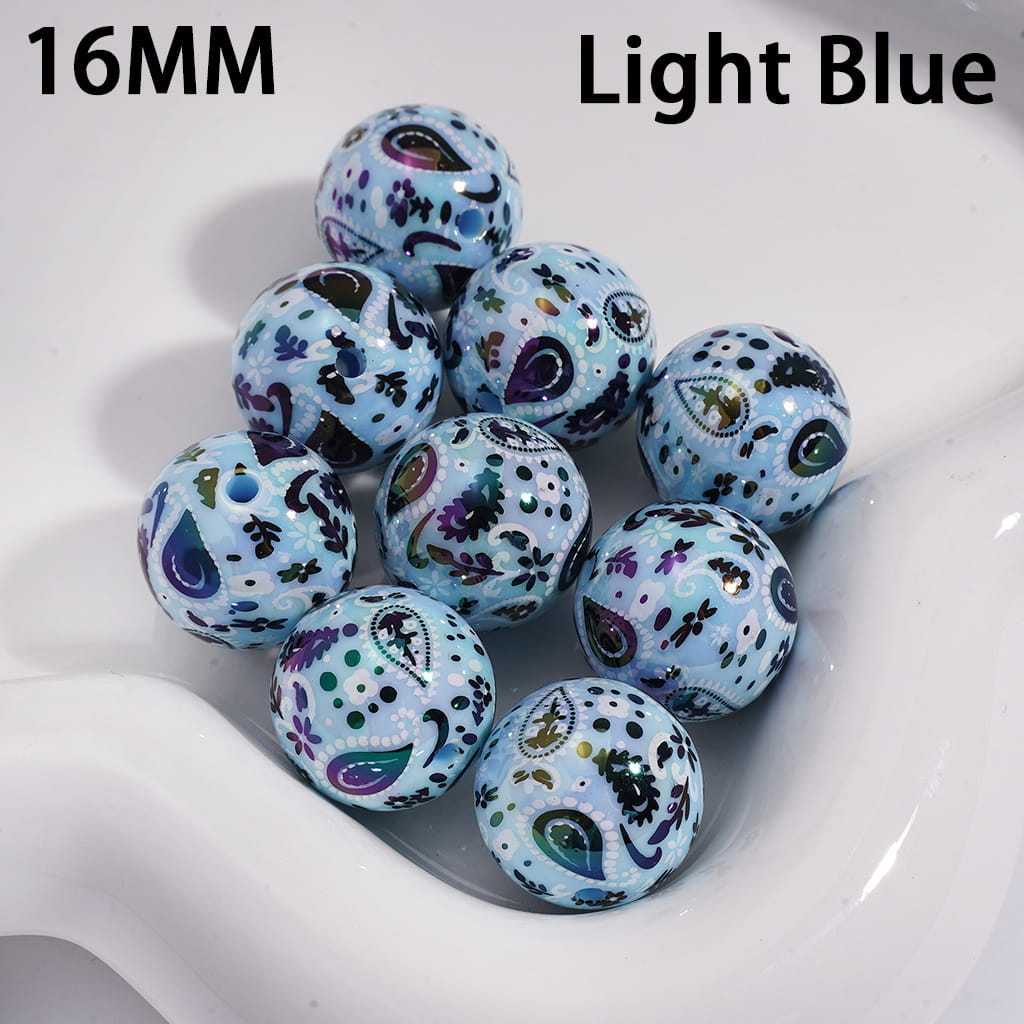 Traditional Paisley Pattern Design Round Acrylic Bracelet Beads 16mm