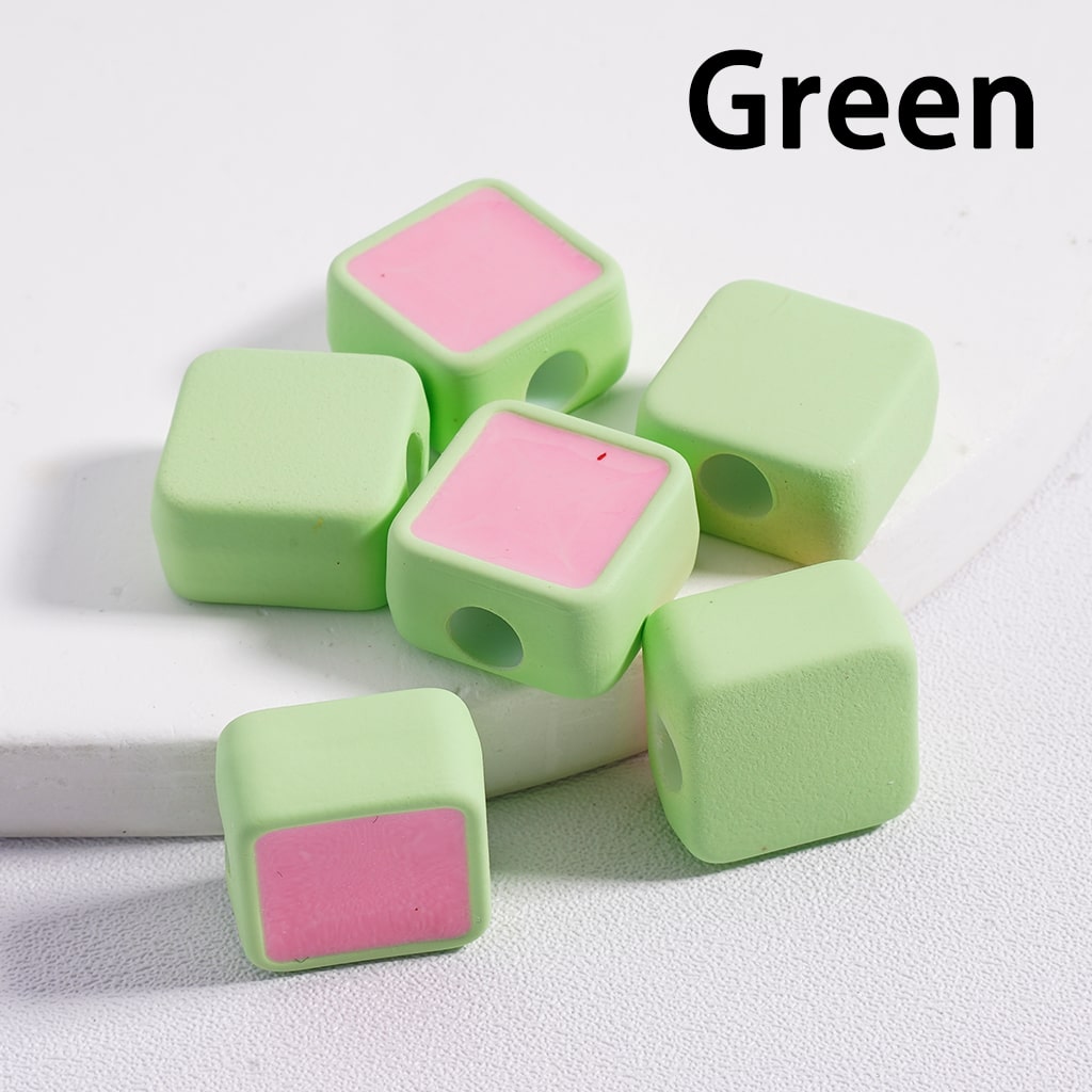 Cute Mini Square Light & Dark Colors Colorful Outlines Acrylic Beads 13*13MM (Single Color available for 200pcs Whole Bag Only)