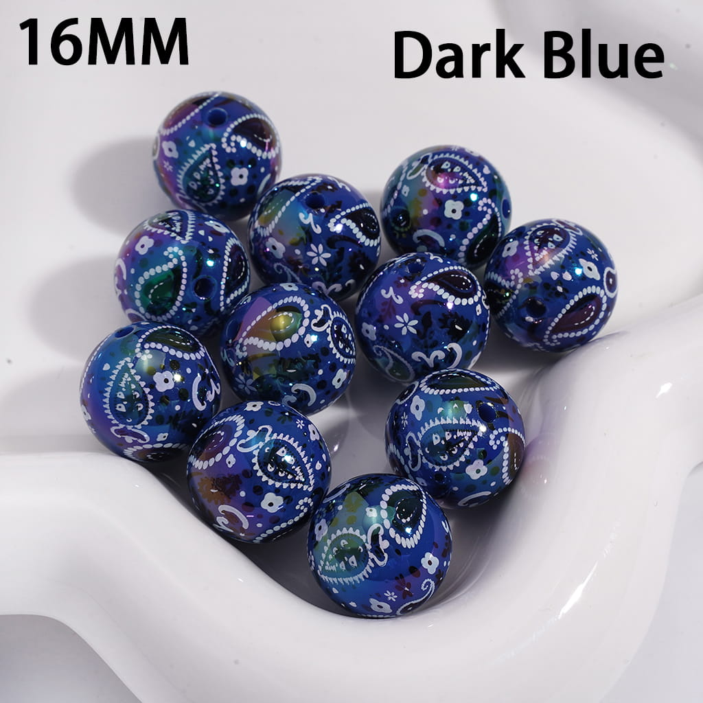 Traditional Paisley Pattern Design Round Acrylic Bracelet Beads 16mm