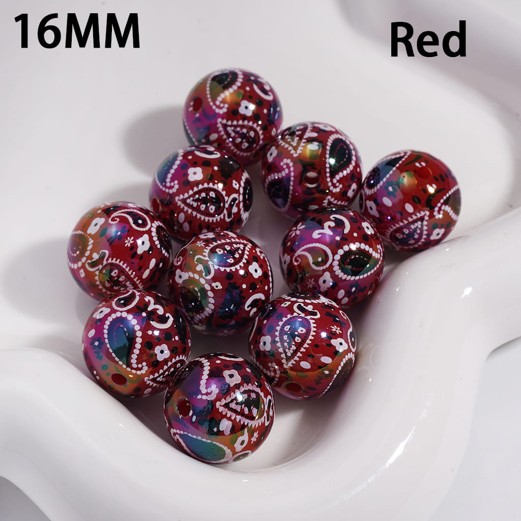 Traditional Paisley Pattern Design Round Acrylic Bracelet Beads 16mm