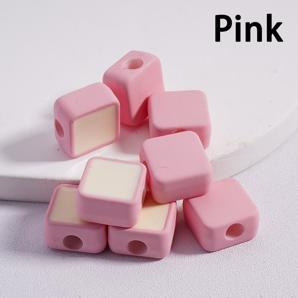 Cute Mini Square Light & Dark Colors Colorful Outlines Acrylic Beads 13*13MM (Single Color available for 200pcs Whole Bag Only)