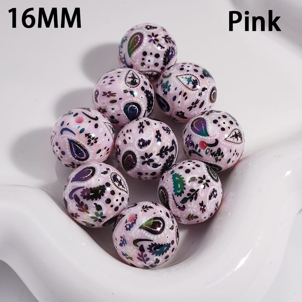 Traditional Paisley Pattern Design Round Acrylic Bracelet Beads 16mm