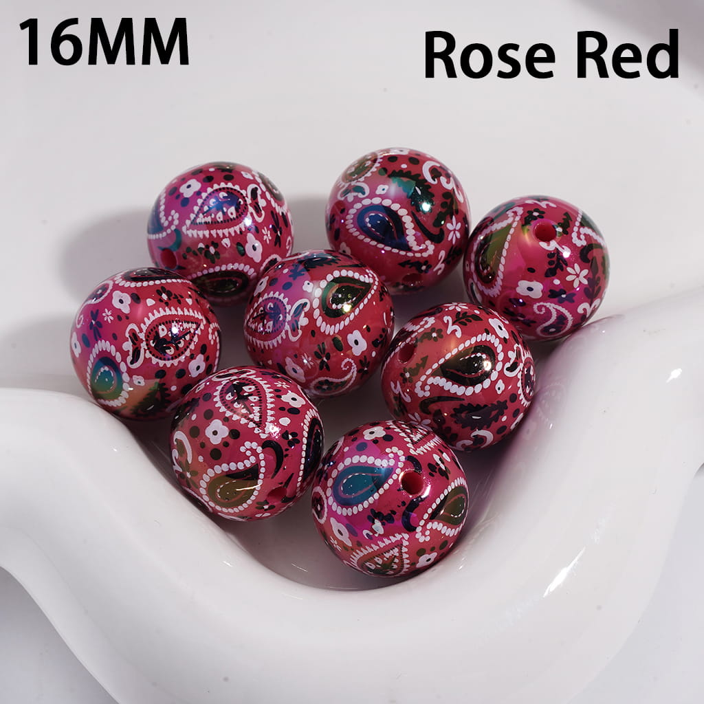 Traditional Paisley Pattern Design Round Acrylic Bracelet Beads 16mm