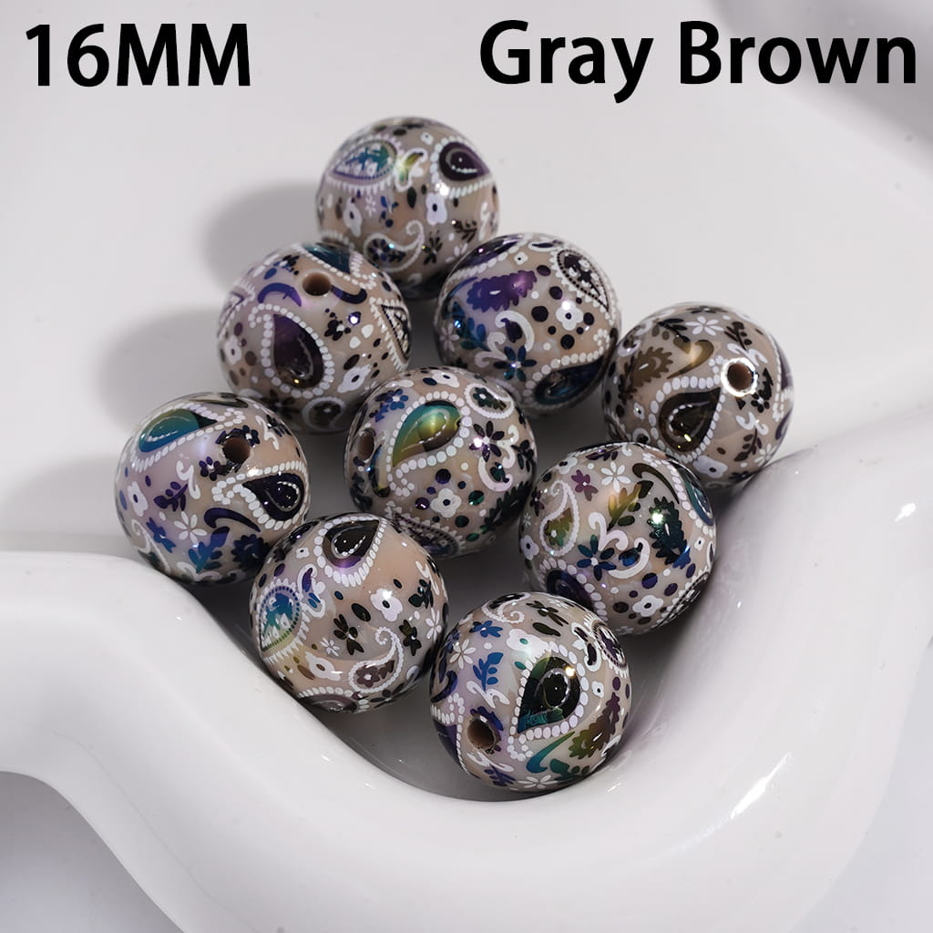 Traditional Paisley Pattern Design Round Acrylic Bracelet Beads 16mm