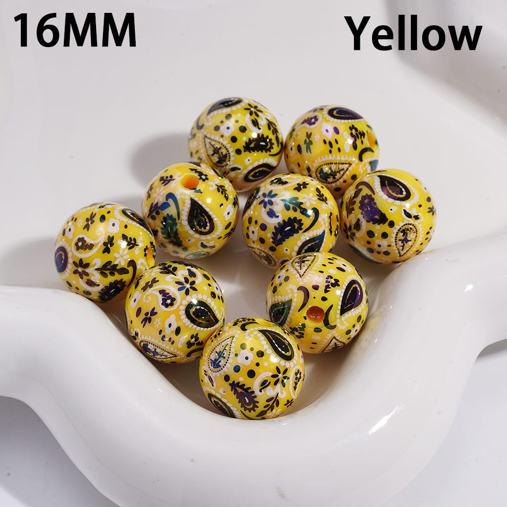 Traditional Paisley Pattern Design Round Acrylic Bracelet Beads 16mm