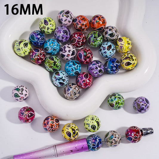 Traditional Paisley Pattern Design Round Acrylic Bracelet Beads 16mm
