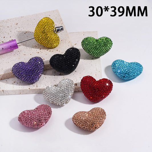 Heart Shape Clay Beads with Multi-Color Bling Bling Rhinestones, 30*39MM