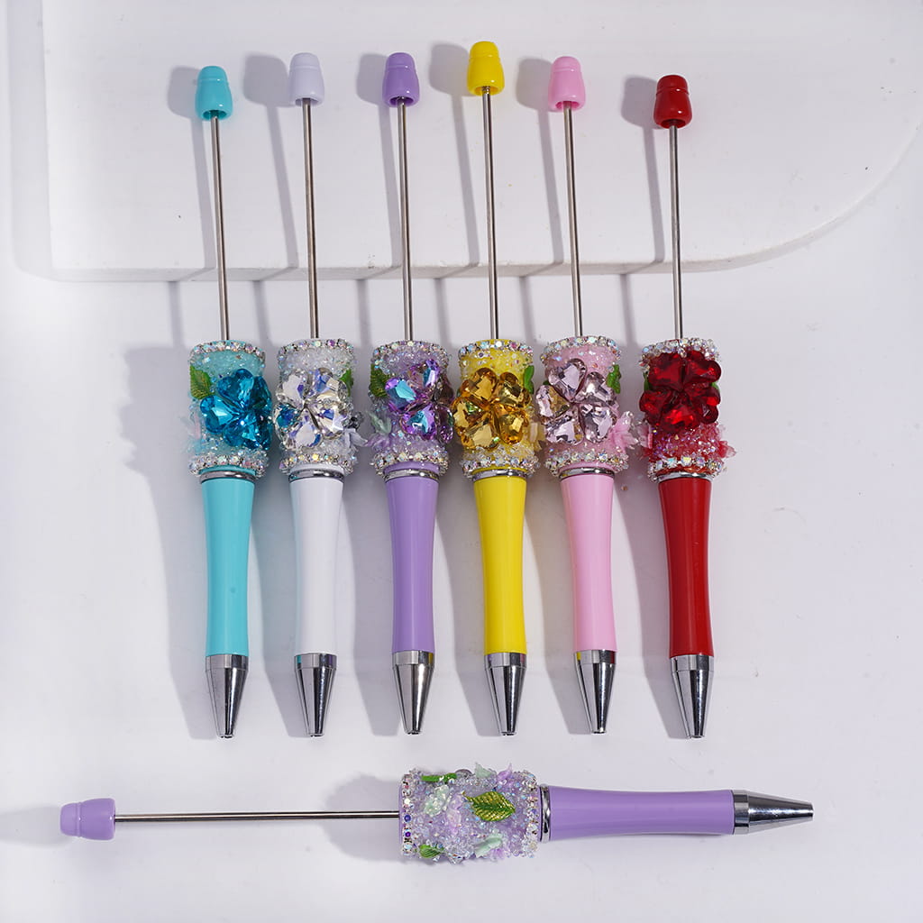 Vivid Butterfly & Leaf Design Sugar Beadable Pens with Sparkling AB Rhinestones, Heart & Flower Random Mix