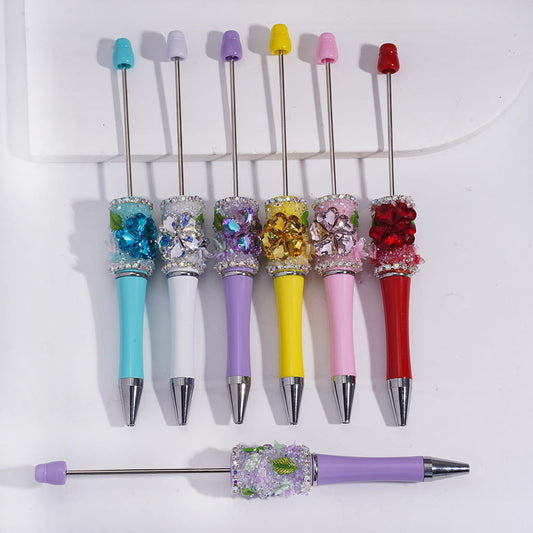 Vivid Butterfly & Leaf Design Sugar Beadable Pens with Sparkling AB Rhinestones, Heart & Flower Random Mix