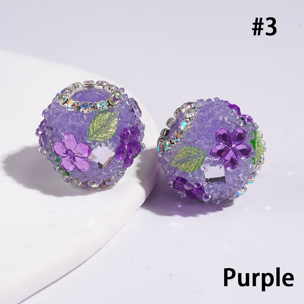 Hand-Made Acrylic Sugar Beads with Five-Petaled Flower Green Leaf, Cone Shaped Clear & Square Rhinestone, AB Rhinestone Chains, 19MM Multi-Color