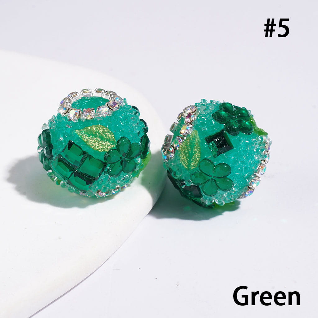 Hand-Made Acrylic Sugar Beads with Five-Petaled Flower Green Leaf, Cone Shaped Clear & Square Rhinestone, AB Rhinestone Chains, 19MM Multi-Color
