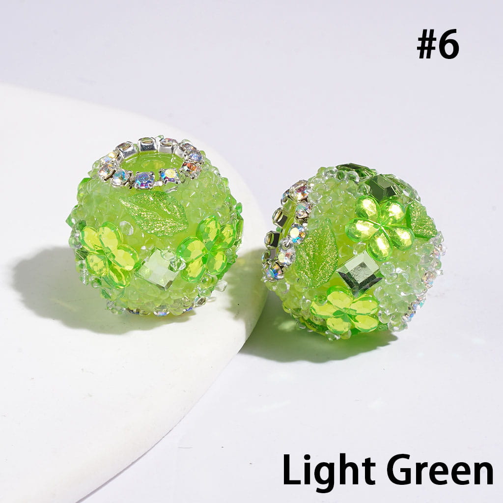 Hand-Made Acrylic Sugar Beads with Five-Petaled Flower Green Leaf, Cone Shaped Clear & Square Rhinestone, AB Rhinestone Chains, 19MM Multi-Color