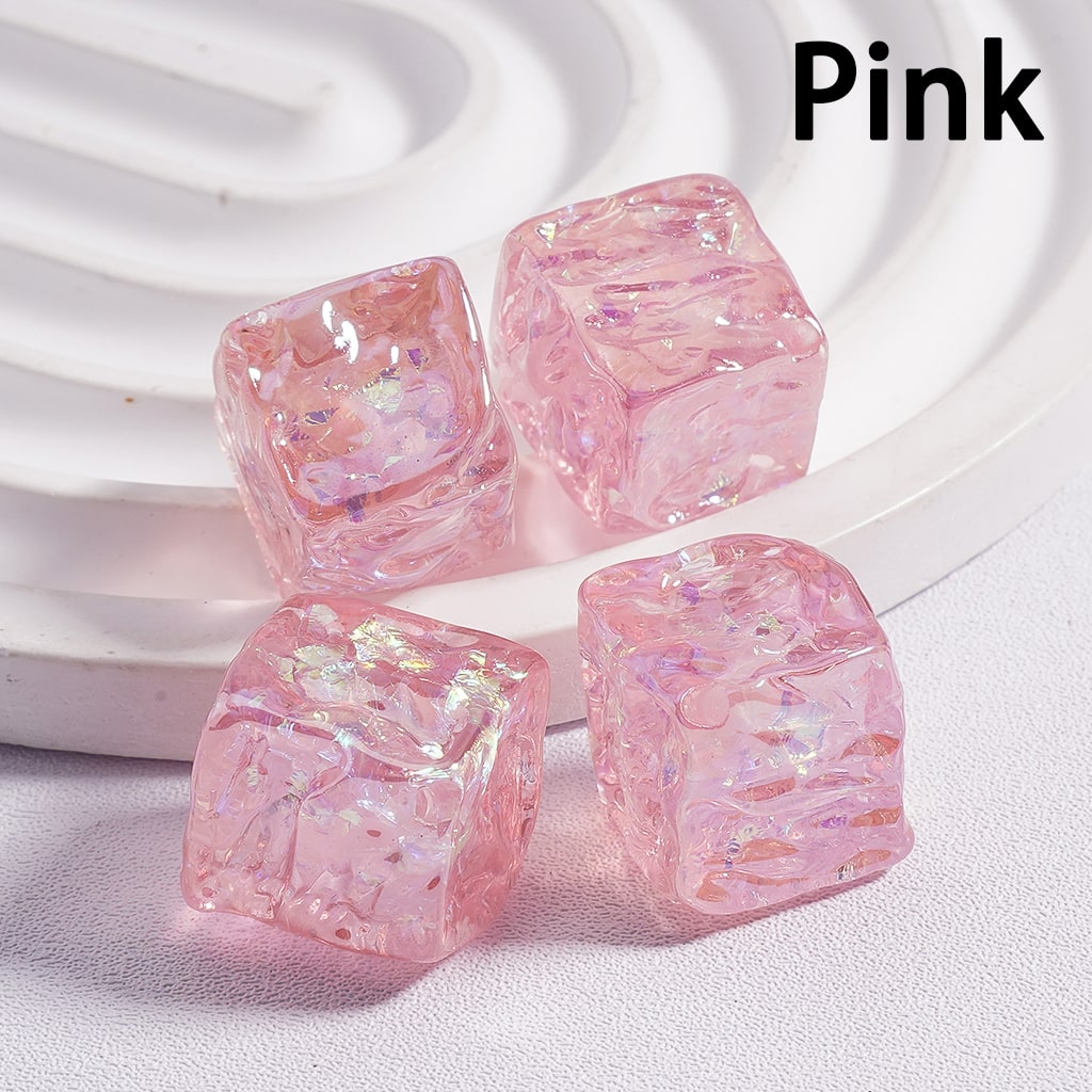 UV Coating Bumpy Square Cube with Shiny Flakes Inside Translucent Multi-Color Acrylic Beads 15*15mm