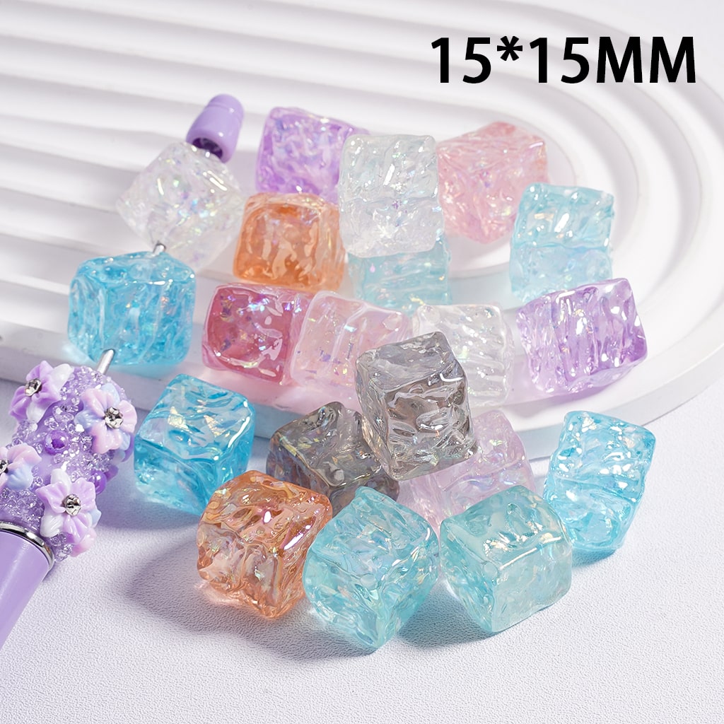 UV Coating Bumpy Square Cube with Shiny Flakes Inside Translucent Mult ...