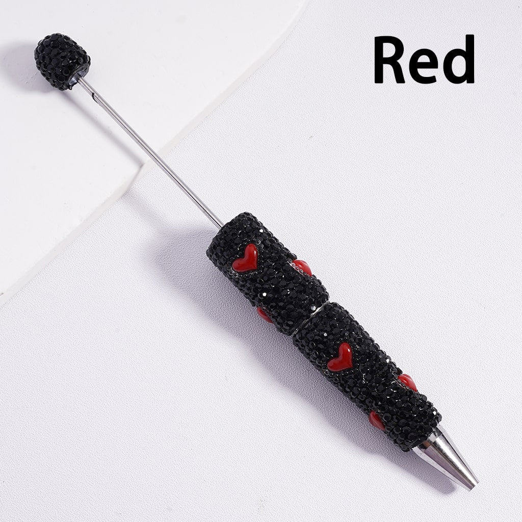 Black Beadable Clay Pens with Black Rhinestones & Cute Colorful Heart Designs