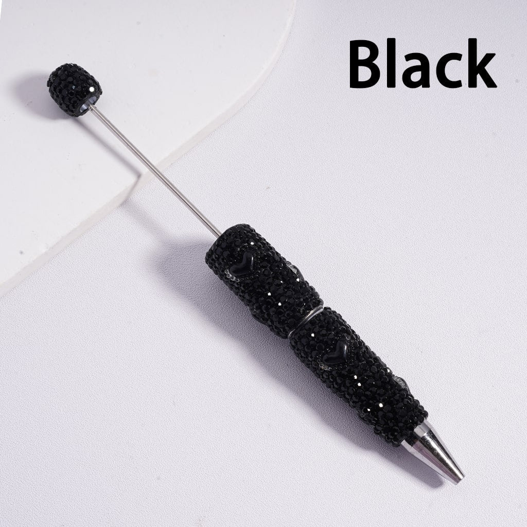 Black Beadable Clay Pens with Black Rhinestones & Cute Colorful Heart Designs