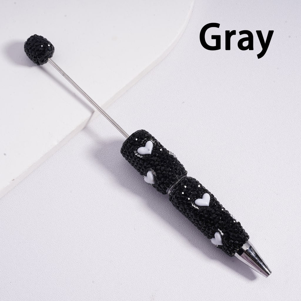 Black Beadable Clay Pens with Black Rhinestones & Cute Colorful Heart Designs