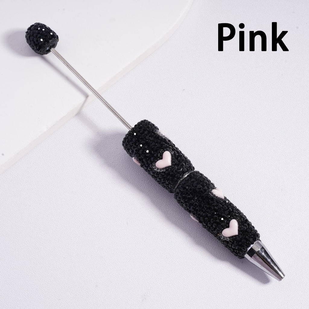 Black Beadable Clay Pens with Black Rhinestones & Cute Colorful Heart Designs