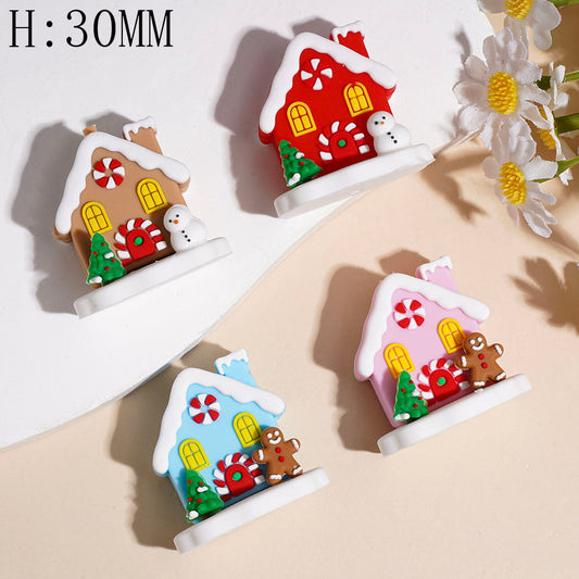 3D Christmas Theme House with Gingerbread Man Tree on White Base, Height 30MM Multi-Color