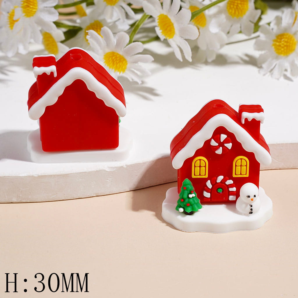 3D Christmas Theme House with Gingerbread Man Tree on White Base, Height 30MM Multi-Color