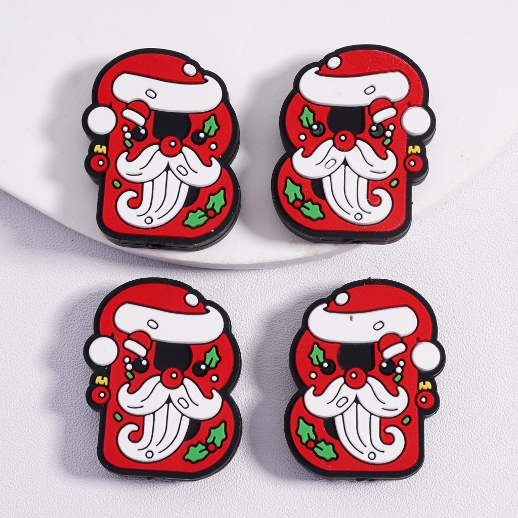 Santa Red Hat Alphabet Father Christmas Theme ABC Letters Silicone Beads