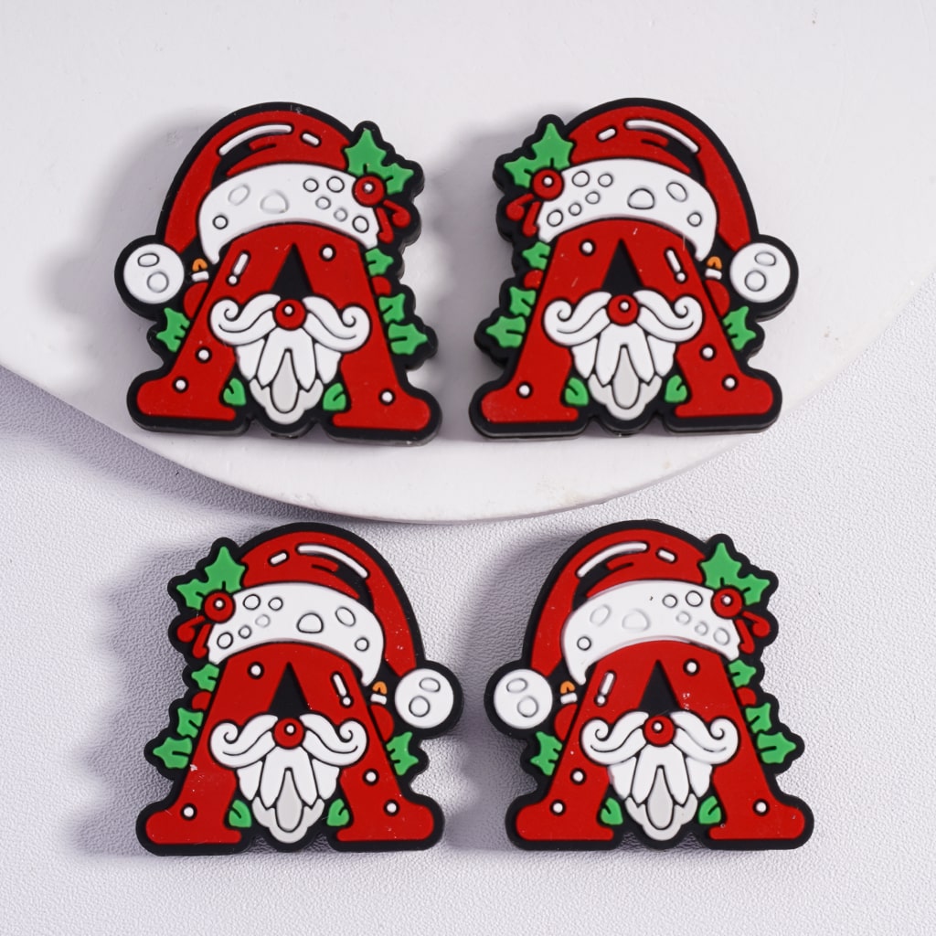 Santa Red Hat Alphabet Father Christmas Theme ABC Letters Silicone Beads