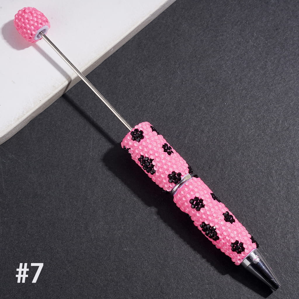 Elegant Black and Clear Cone-Shaped Rhinestones Fully Covered Design Beadable Clay Pen, Multicolor