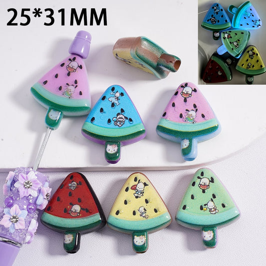 Luminous Pochacco Watermelon Shape Ice-Stick Acrylic Beads  25*31MM, Random Mix