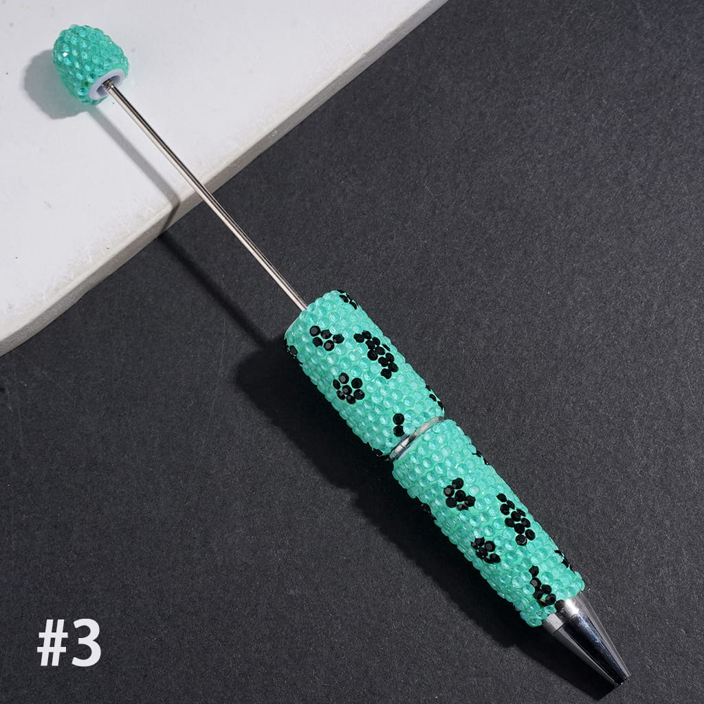 Elegant Black and Clear Cone-Shaped Rhinestones Fully Covered Design Beadable Clay Pen, Multicolor