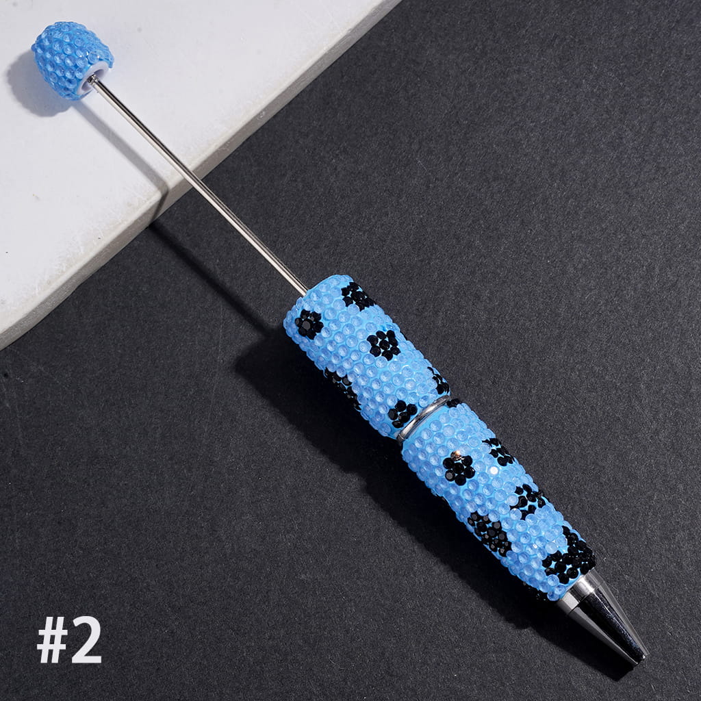 Elegant Black and Clear Cone-Shaped Rhinestones Fully Covered Design Beadable Clay Pen, Multicolor