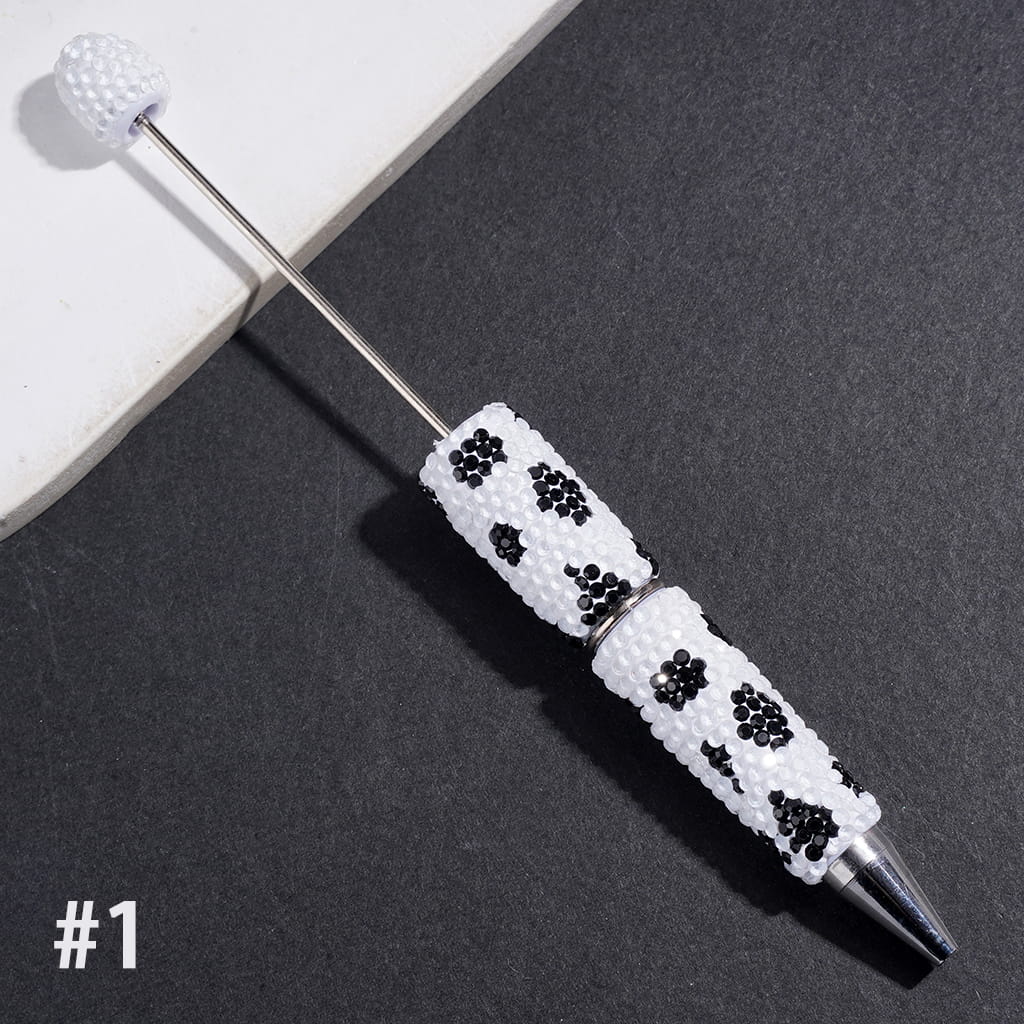 Elegant Black and Clear Cone-Shaped Rhinestones Fully Covered Design Beadable Clay Pen, Multicolor