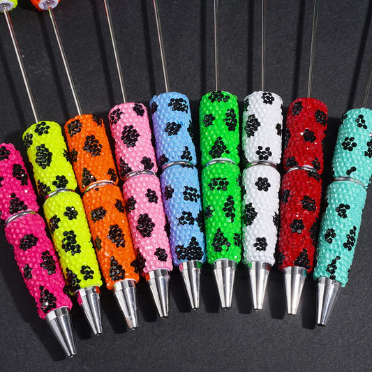 Elegant Black and Clear Cone-Shaped Rhinestones Fully Covered Design Beadable Clay Pen, Multicolor