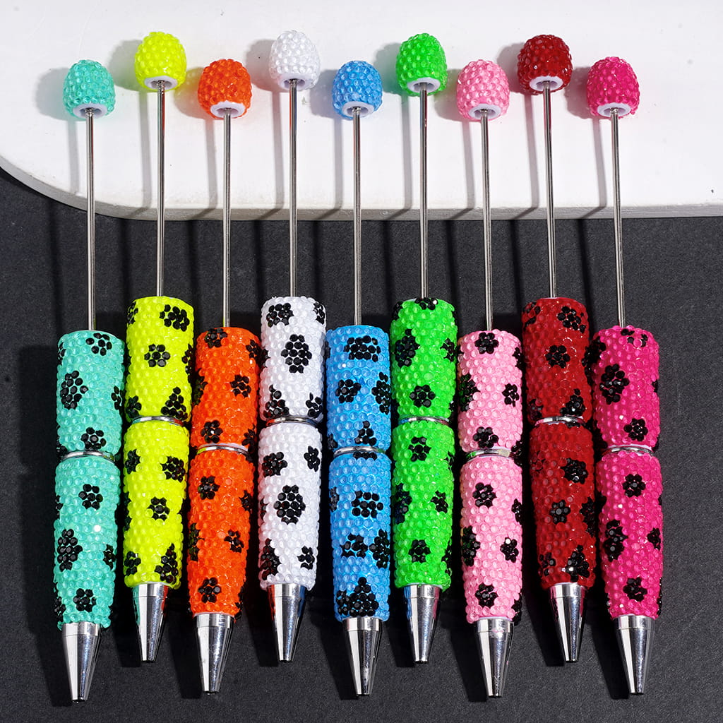 Elegant Black and Clear Cone-Shaped Rhinestones Fully Covered Design Beadable Clay Pen, Multicolor