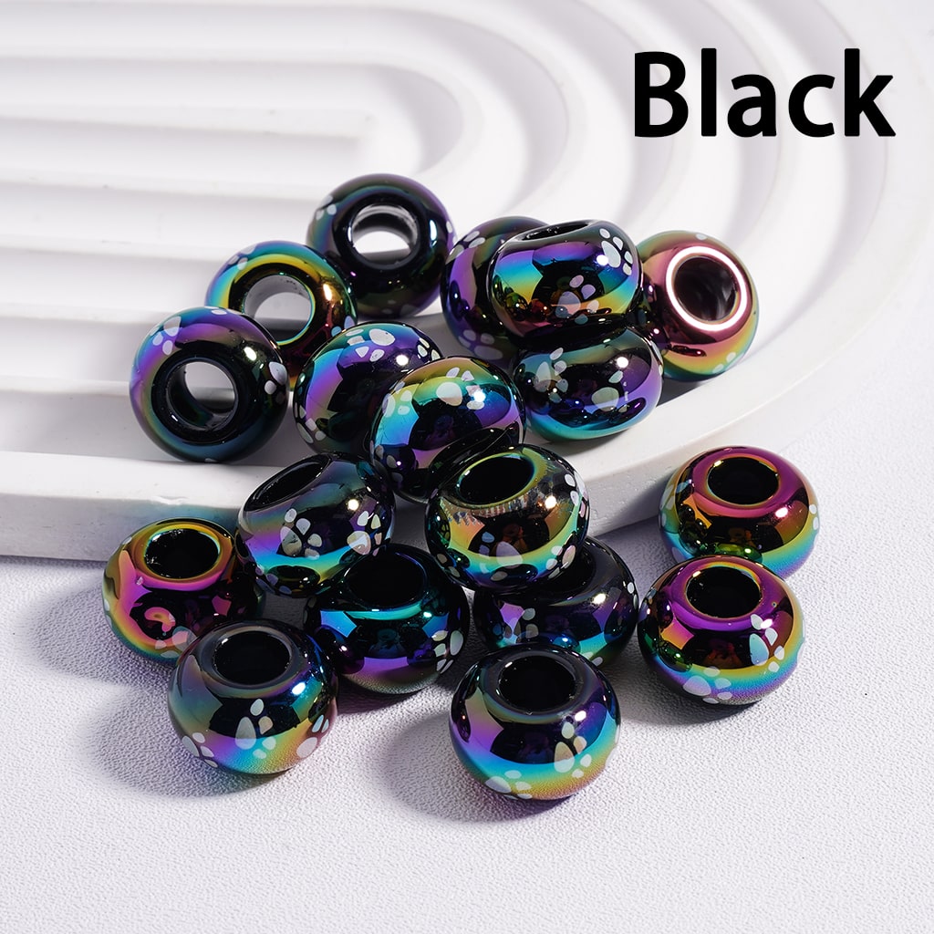 UV Coated Wheel with Cat Dog Paw Black White Prints Acrylic Beads 13mm (Single Color is available for 300pcs(Whole Bag) Only)