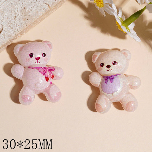 Cute Bear in Various Attires Waving Hand Gesture Acrylic Beads, 30*25MM, Assorted Designs, Random Mix