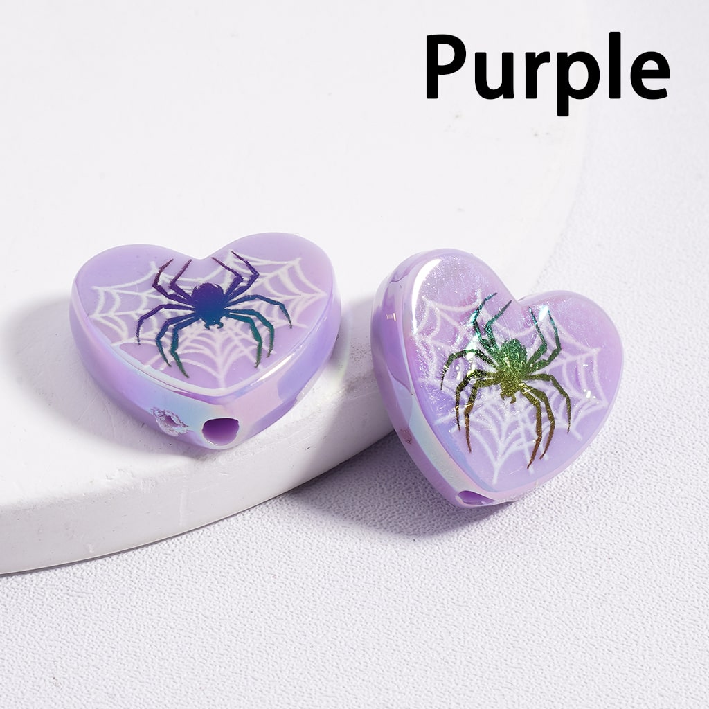 UV Coated Heart Shaped Acrylic Beads with Prin Spider Web Halloween Special Theme 18*20MM, (Single Color is available for 300pcs(Whole Bag) Only)
