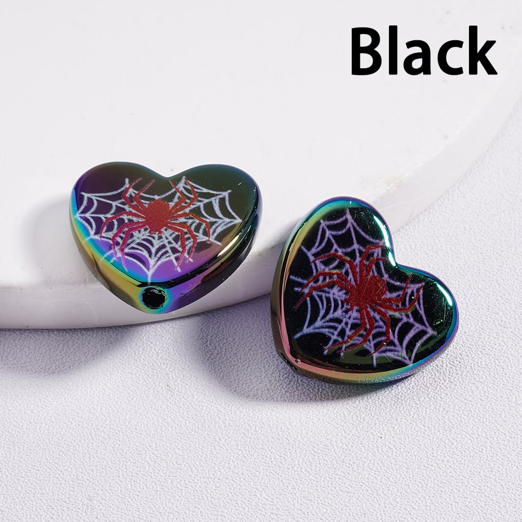 UV Coated Heart Shaped Acrylic Beads with Prin Spider Web Halloween Special Theme 18*20MM, (Single Color is available for 300pcs(Whole Bag) Only)