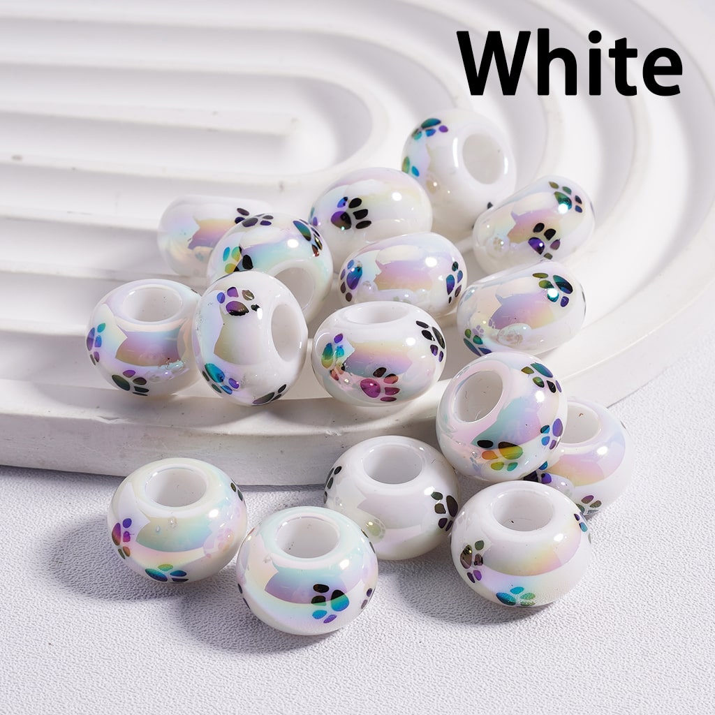 UV Coated Wheel with Cat Dog Paw Black White Prints Acrylic Beads 13mm (Single Color is available for 300pcs(Whole Bag) Only)