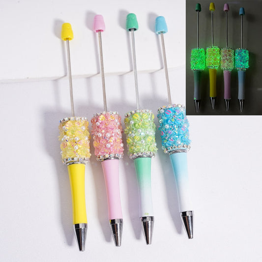 Luminous Beadable Clay Pens with AB Rhinestones, White Pearls & Floral Accents Cute Flowers