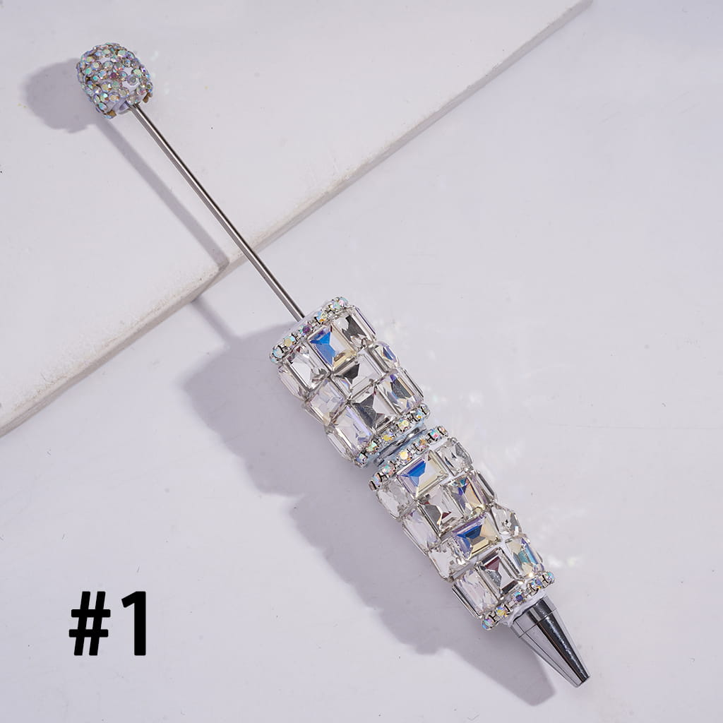 Double Color Rectangle Design & Full AB Rhinestone Coverage Multi-Color Beadable Clay Pen